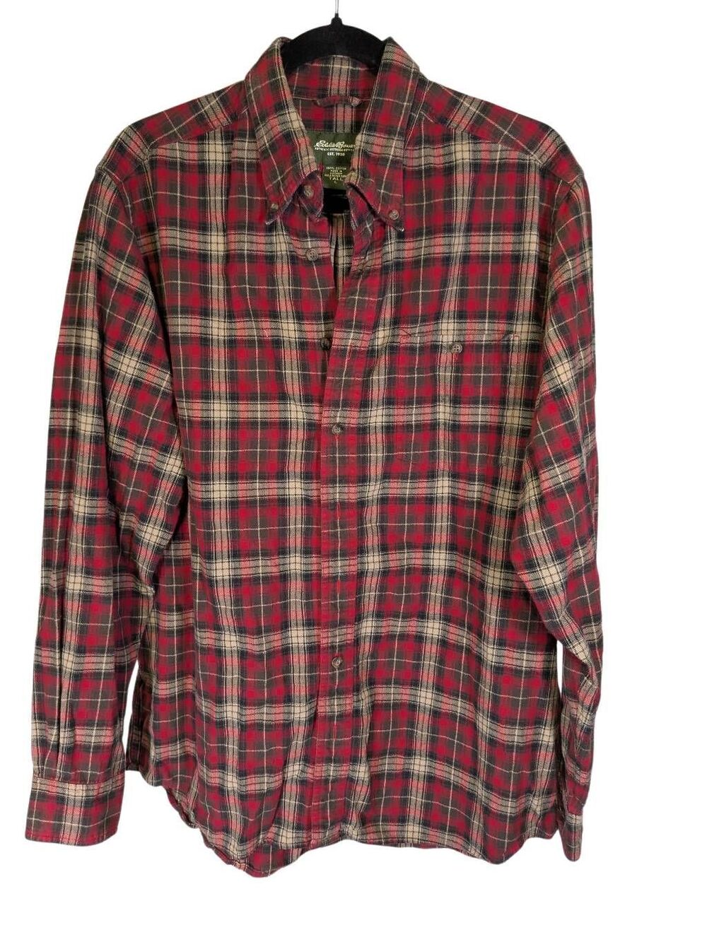 Eddie Bauer Tall Flannel red and tan plaid long-sleeve button-up flannel shirt w